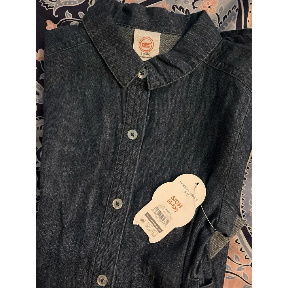 NEW Wonder Nation Girls Belted Buttonup Denim Fit‎ & Flare Dress, 6/6X